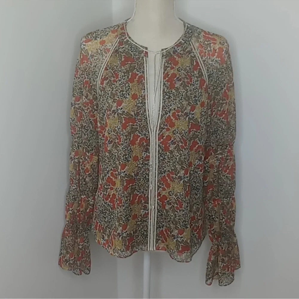 ALEXIS “Samera” Floral Print Sheer Peasant Top Blouse Tassel Tie GMA Hoda Large - Picture 3 of 14